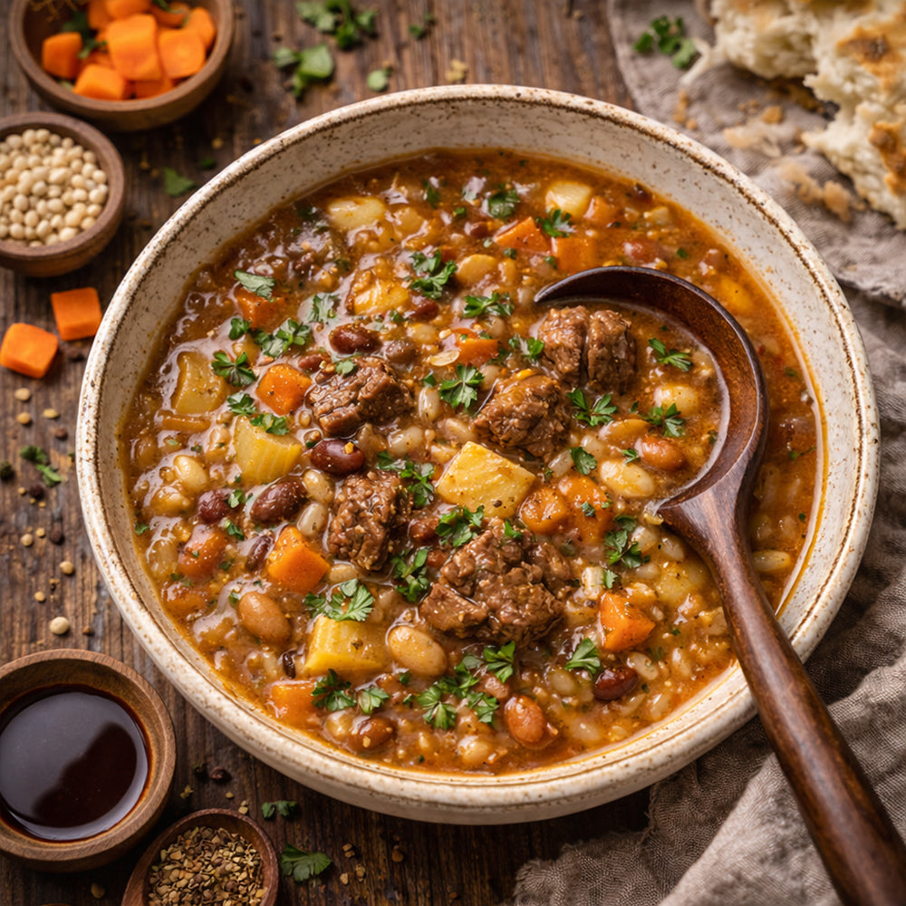 Comfort Beef, Bean & Barley Soup